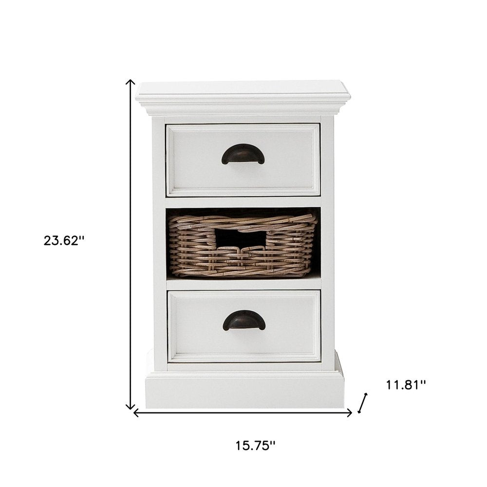 24" White Solid Wood Two Drawer Nightstand