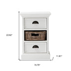 24" White Solid Wood Two Drawer Nightstand