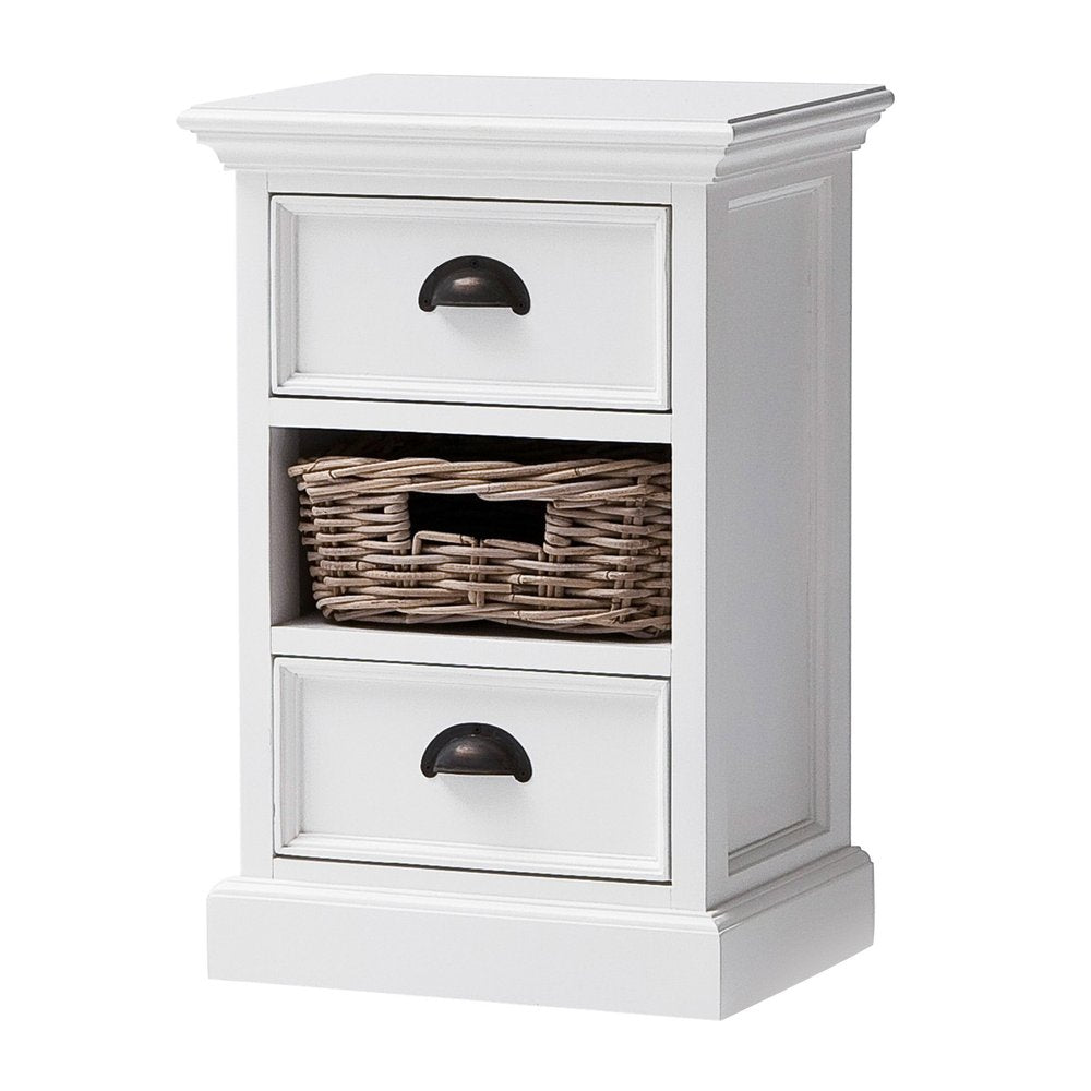 24" White Solid Wood Two Drawer Nightstand