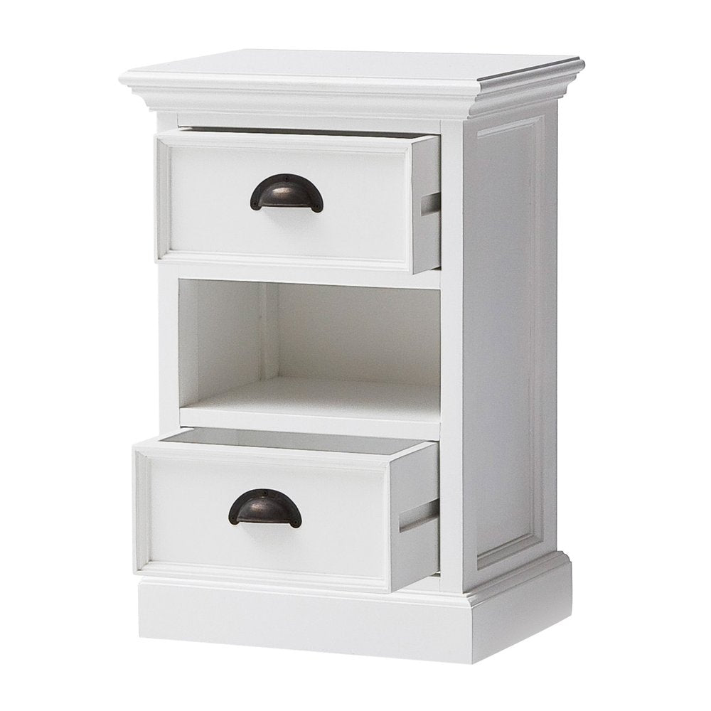 24" White Solid Wood Two Drawer Nightstand