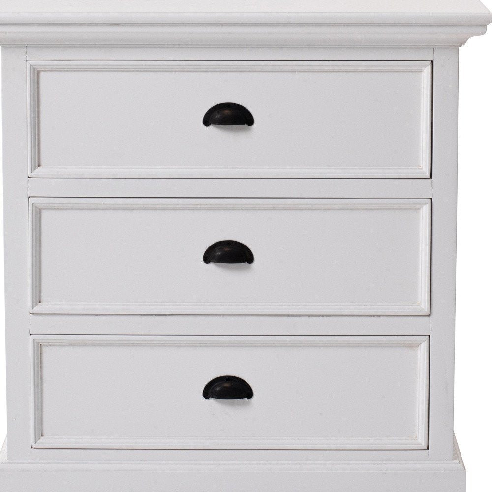 Classic White Large Three Drawer Nightstand