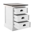 24" White and Brown Three Drawer Wood Nightstand