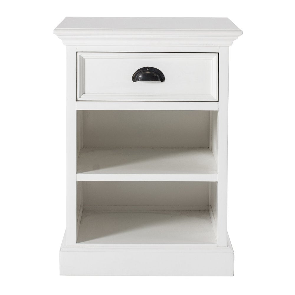 24" White Solid Wood Distressed One Drawer Nightstand