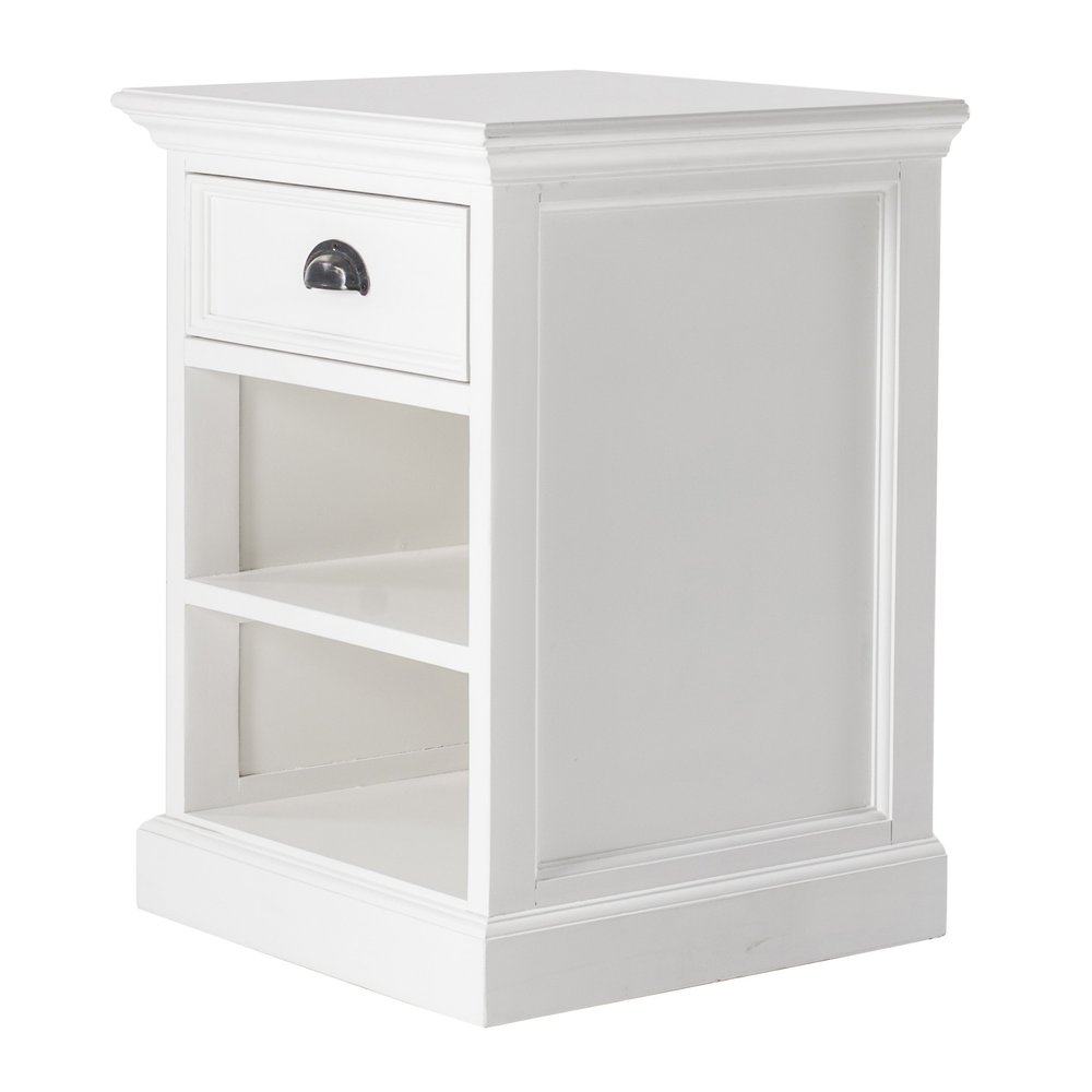 24" White Solid Wood Distressed One Drawer Nightstand