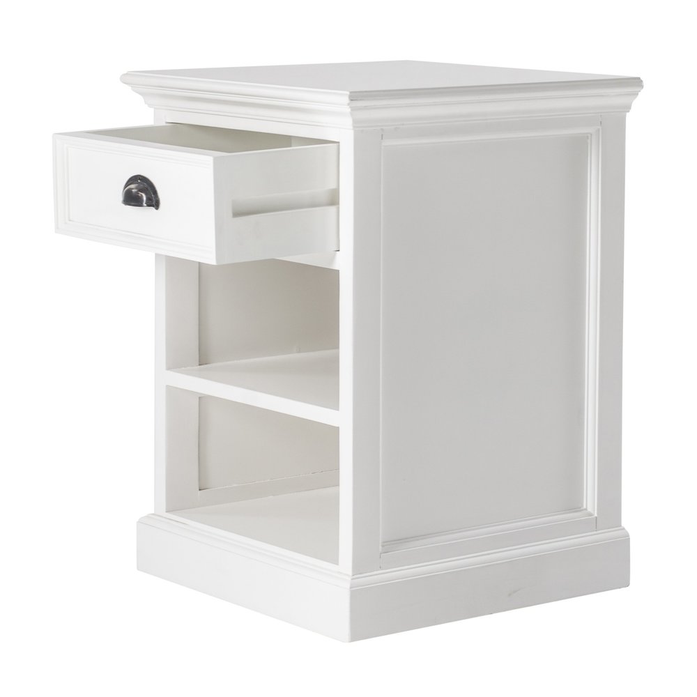 24" White Solid Wood Distressed One Drawer Nightstand
