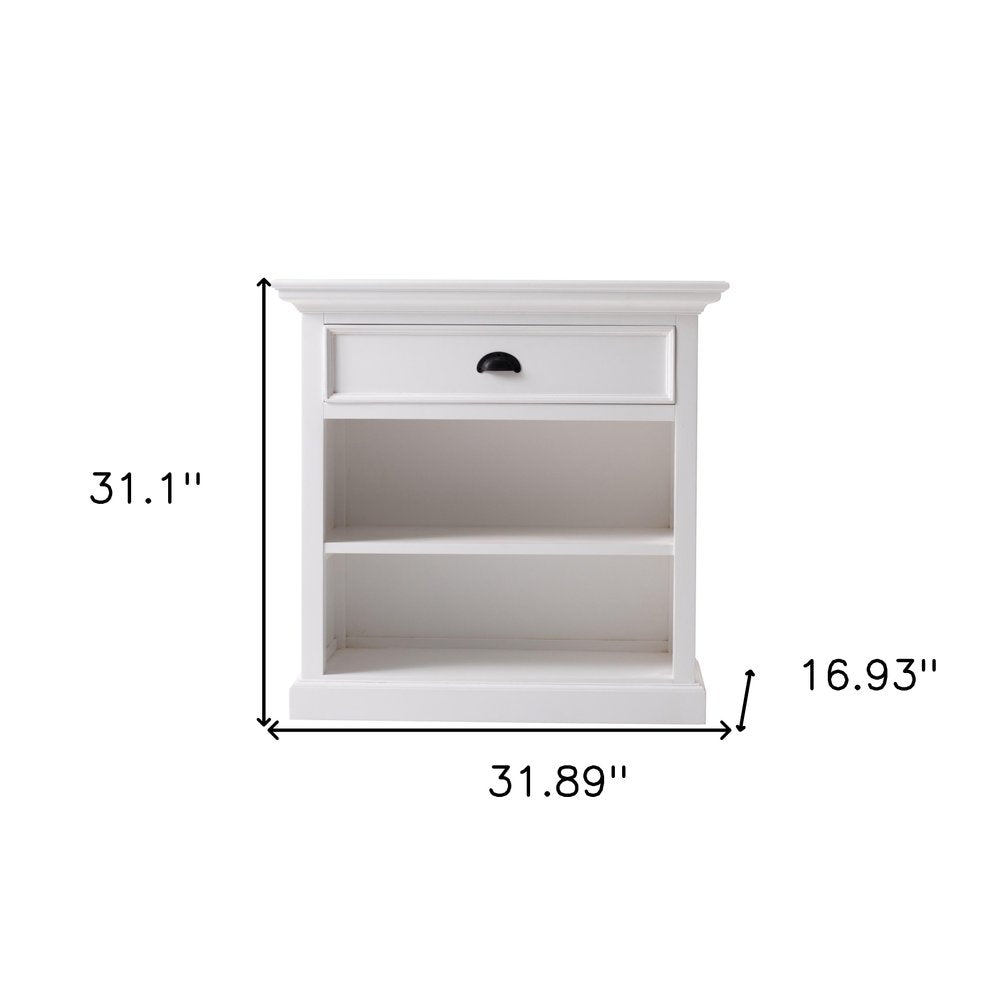 Classic White Large Nightstand With Shelves