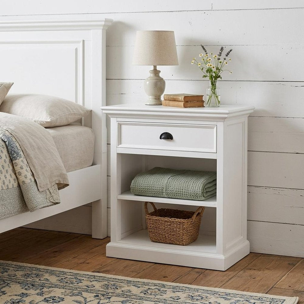 Classic White Large Nightstand With Shelves