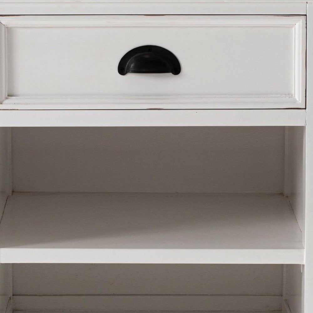 Distressed White and Deep Brown Nightstand With Shelves
