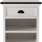 Distressed White and Deep Brown Nightstand With Shelves