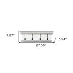 28" Classic White Wood Four Hook Hanging Coat Rack