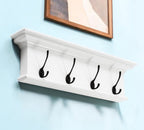 28" Classic White Wood Four Hook Hanging Coat Rack