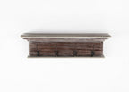 28" Brown Solid Wood Four Hook Wall Mount Coat Rack