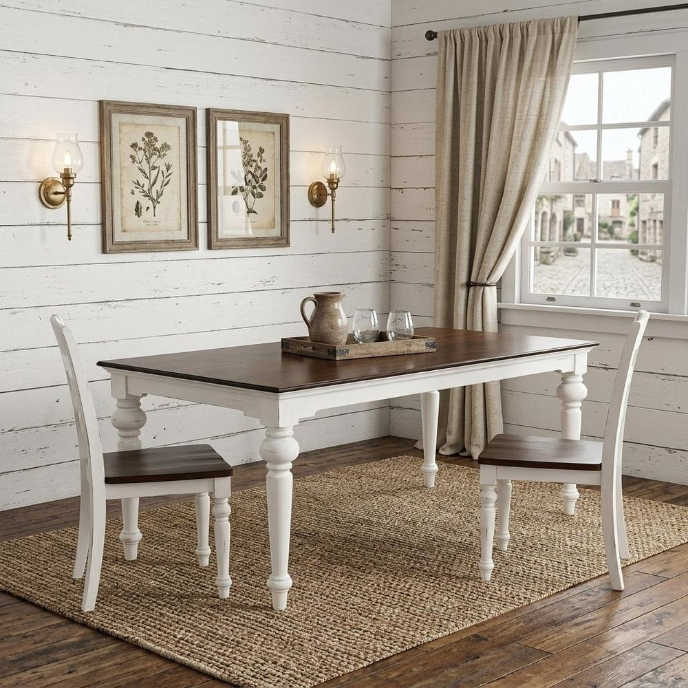 94" Dark Brown And White Solid Wood Dining Table