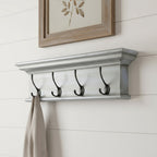 28" Black And Blue Solid Wood Four Hook Wall Mount Coat Rack
