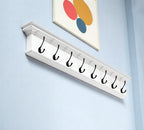 51" White Solid Wood Eight Hook Wall Mount Coat Rack