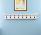 51" White Solid Wood Eight Hook Wall Mount Coat Rack