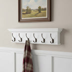 39" Classic White Wood Six Hook Hanging Coat Rack