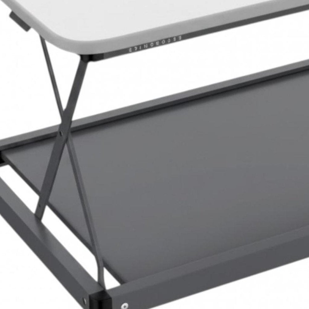 28" Adjustable White and Silver Stainless Steel Standing Desk Converter