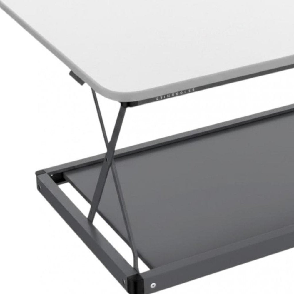 28" Adjustable White and Silver Stainless Steel Standing Desk Converter