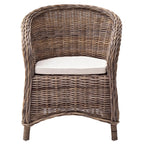 Set of Two Round Wicker Club Armchairs with Seat Cushion