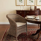 Set of Two Round Wicker Club Armchairs with Seat Cushion
