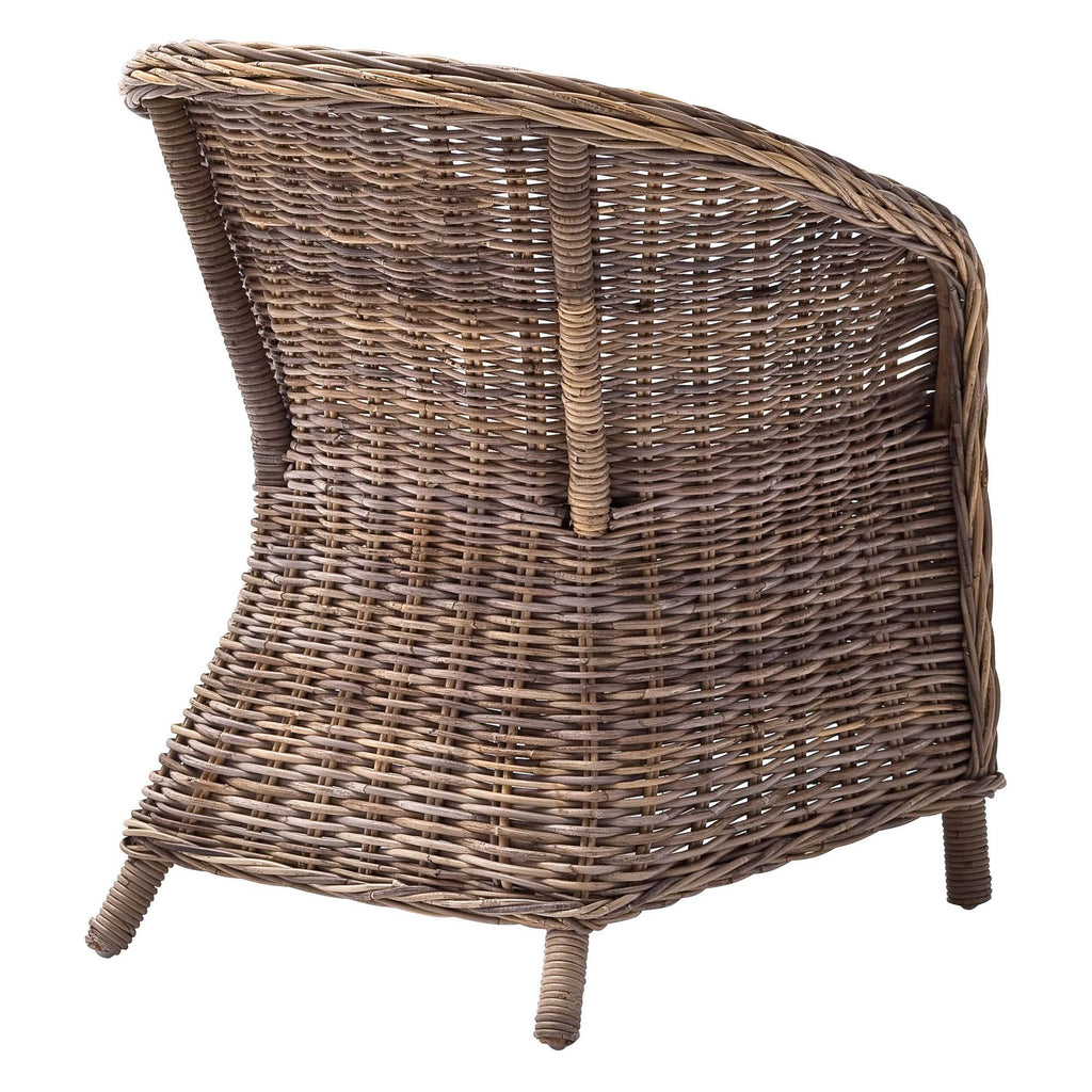 Set of Two Round Wicker Club Armchairs with Seat Cushion