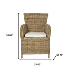 Set of Two Tan Textured Outdoor Dining Chairs with Beige Cushions