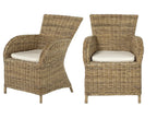 Set of Two Tan Textured Outdoor Dining Chairs with Beige Cushions