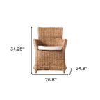 Set of Two Cream And Natural Rattan Dining Arm Chairs