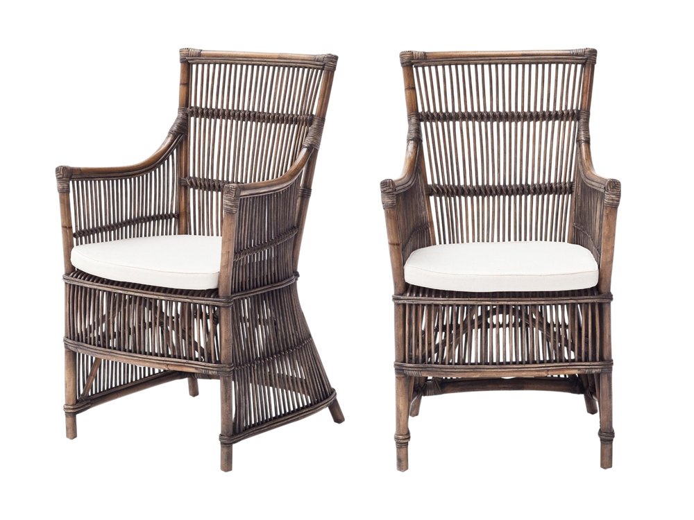 Set of Two Cream Rattan Outdoor Arm Chairs