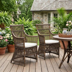 Set of Two Cream Rattan Outdoor Arm Chairs