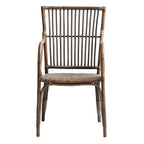Set of Two Natural Rattan Slat Back Dining Arm Chairs