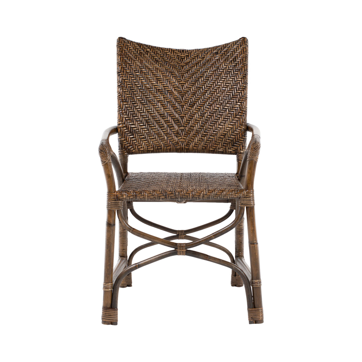 Set of Two Brown Open Back Dining Arm Chairs