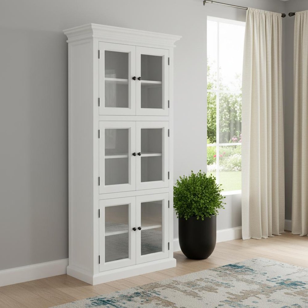 35" White Solid Wood Frame Standard Accent Cabinet With Six Shelves