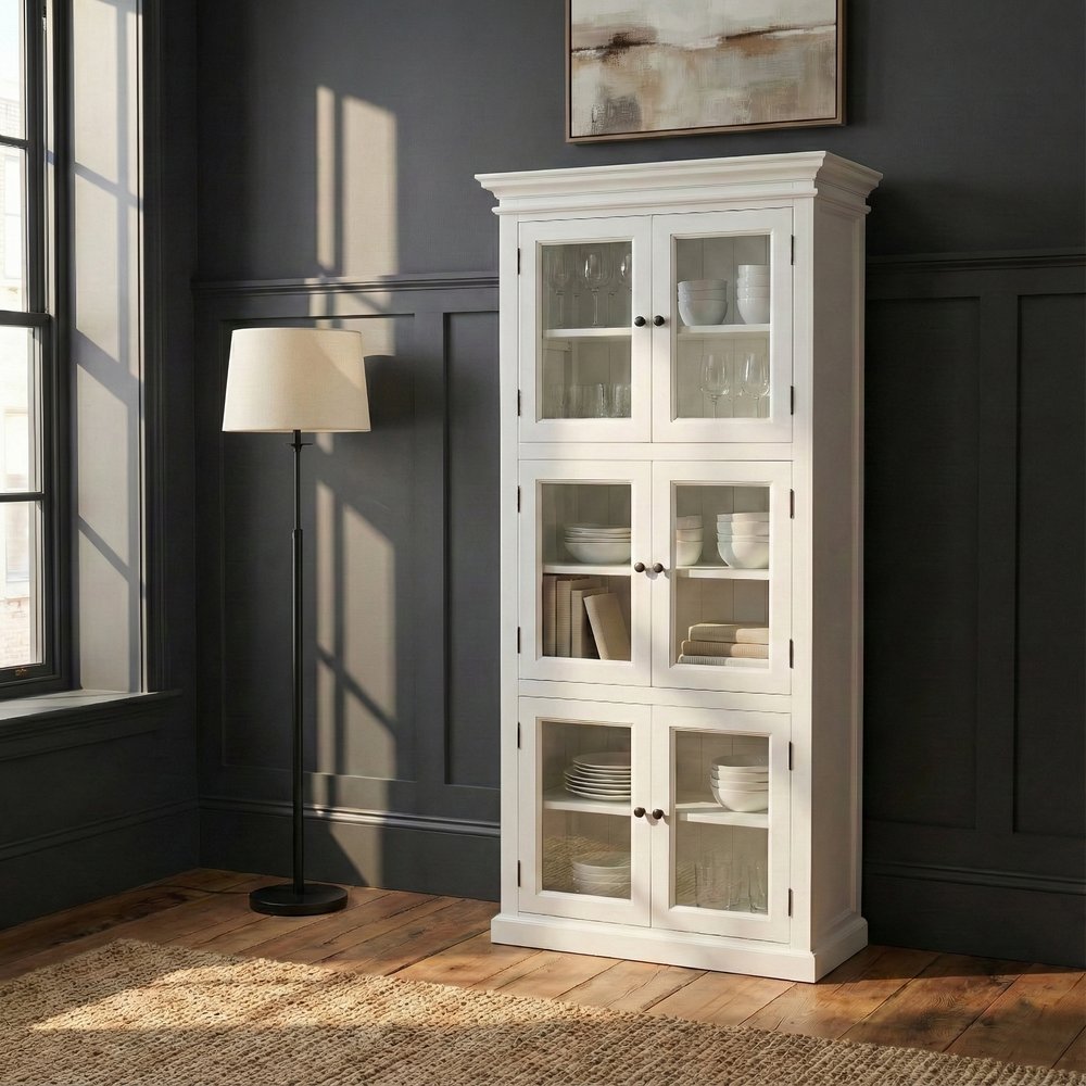 35" White Solid Wood Frame Standard Accent Cabinet With Six Shelves