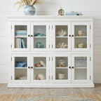 52" White Wood and Glass Two Level Storage Cabinet