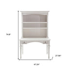 47" White Solid Wood Computer Desk With Hutch With Two Drawers
