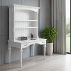 47" White Solid Wood Computer Desk With Hutch With Two Drawers