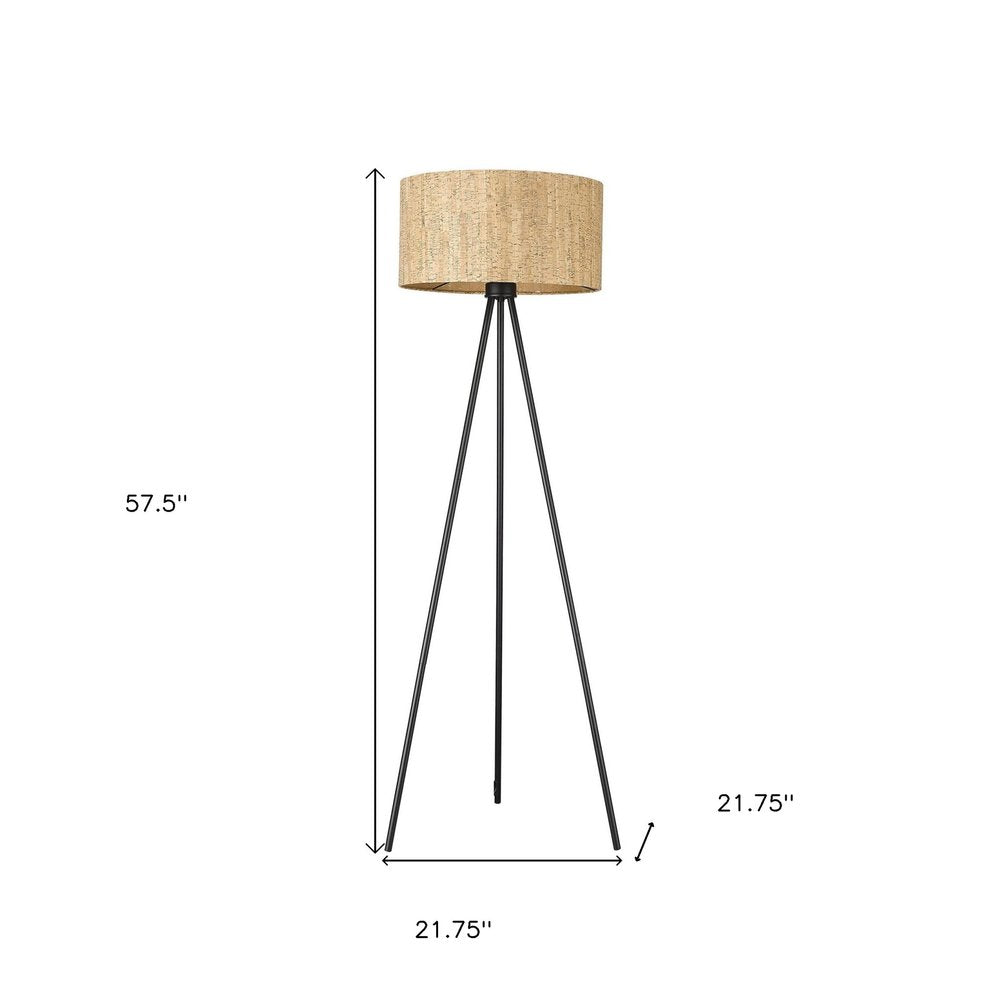 58" Brown And Black Metal Tripod Floor Lamp With Brown Shade