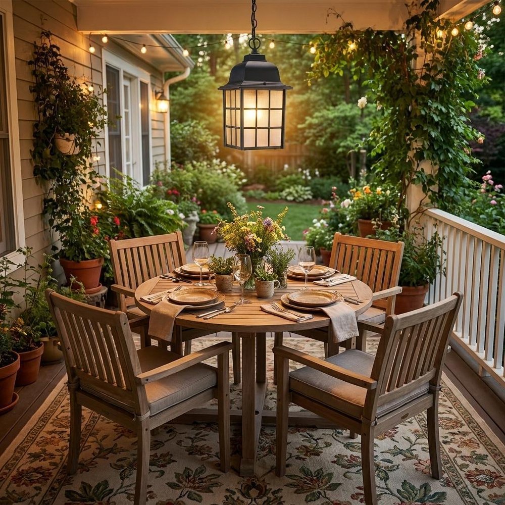 Matte Black Window Pane Lantern Hanging Light