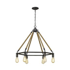 Brown and Black Six Light Metal Dimmable Chandelier