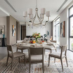 Gold Candle Style Six Light Metal Dimmable Chandelier With White Shades