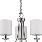 Silver Candle Style Three Light Metal Dimmable Chandelier With White Shades