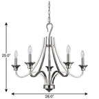Nickel Candle Style Five Light Metal Dimmable Chandelier
