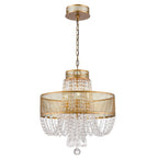 Gold Four Light Metal and Crystals Dimmable Chandelier With Shades