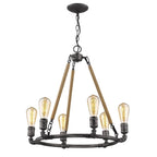 Brown and Black Candle Style Six Light Metal Dimmable Chandelier