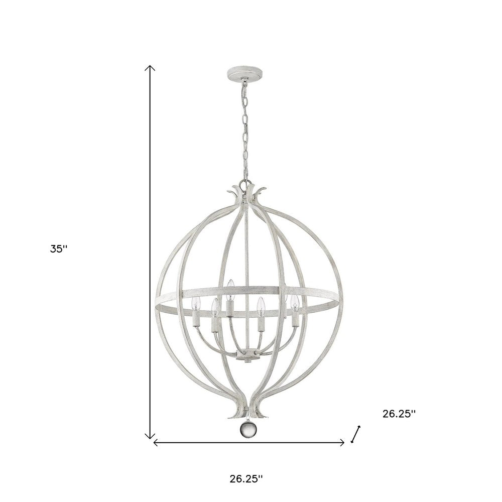 White Metal And Faux Crystal Six Light Rustic Ceiling Light