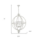 White Metal And Faux Crystal Six Light Rustic Ceiling Light