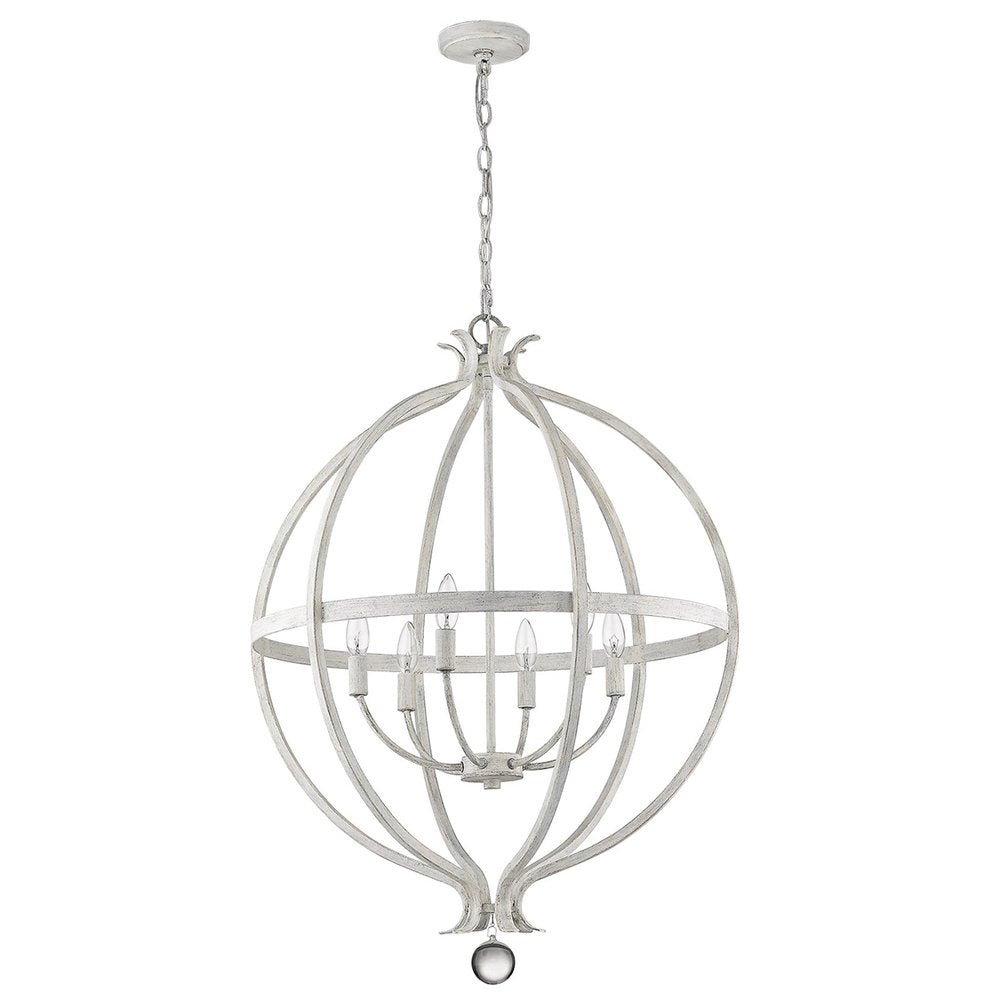 White Metal And Faux Crystal Six Light Rustic Ceiling Light