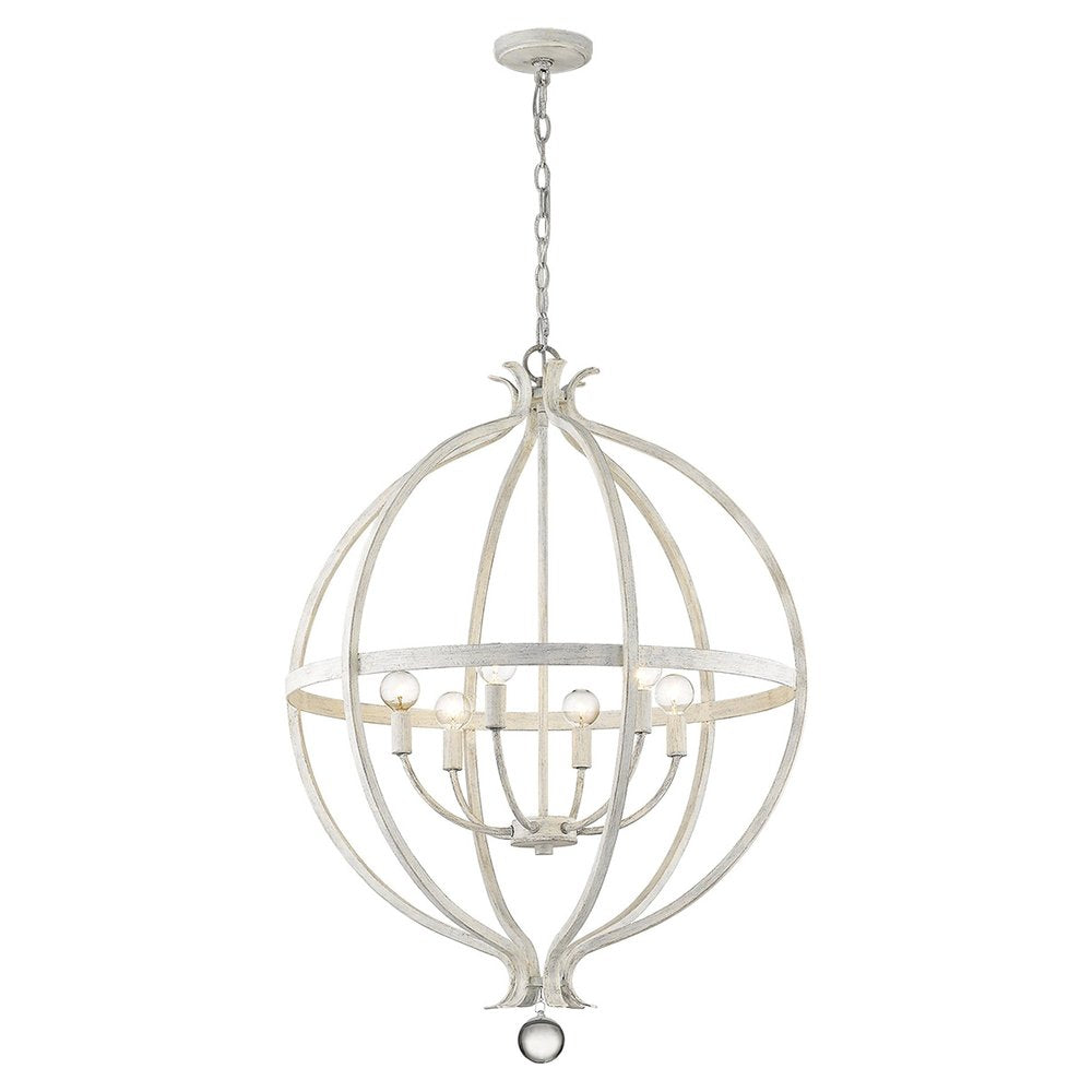White Metal And Faux Crystal Six Light Rustic Ceiling Light